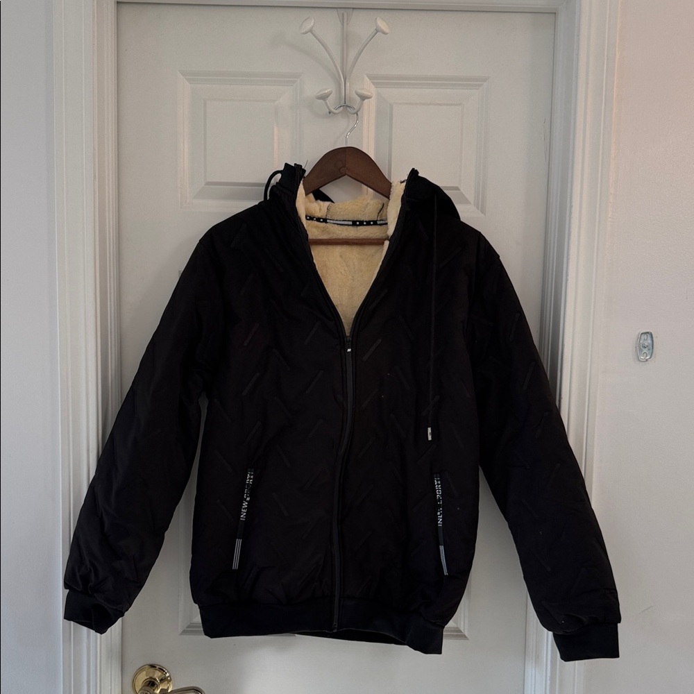 Black Hooded Jacket with Cream Lining